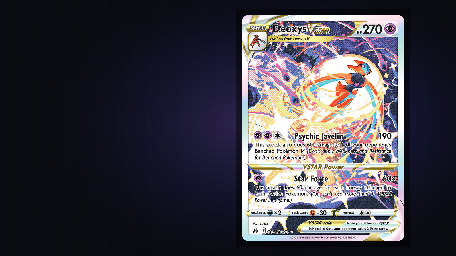 Deoxys VSTAR GG46 full art from Crown Zenith Galarian Gallery on a dark field